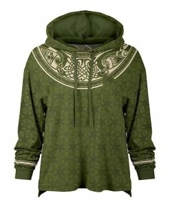 Lily | Green & Beige Tapestry Loose Fit Pocket Hoodie - Women & Plus