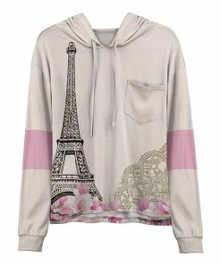 Lily | Rose & Black Eiffel Tower Collage Chest-Pocket Hoodie - Women