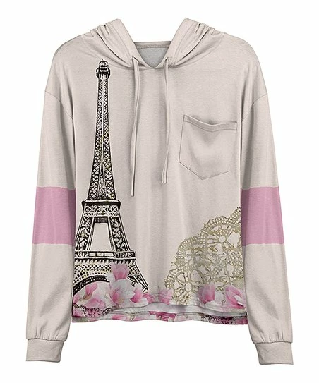 Lily | Rose & Black Eiffel Tower Collage Chest-Pocket Hoodie - Women 1 Lily | Rose & Black Eiffel Tower Collage Chest-Pocket Hoodie - Women