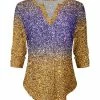 Lily | Gold & Purple Abstract Three-Quarter Sleeve Notch Neck Top - Plus