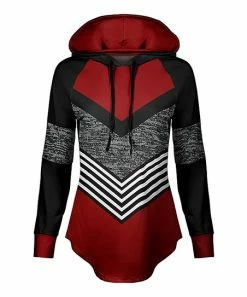 Lily | Black & Red Chevron Curved-Hem Hoodie - Women & Plus