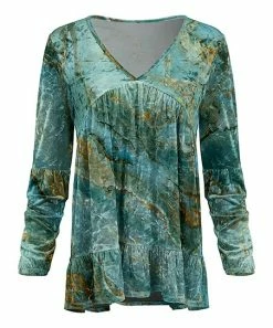 Lily | Turquoise & Gold Abstract Velvet V-Neck Long-Sleeve Tunic - Women