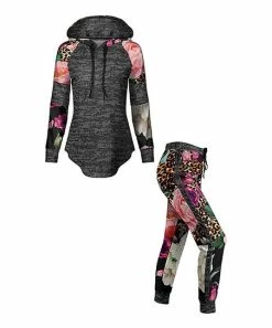 Lily | Gray & Pink Knit-Print Collage Raglan Hoodie & Side-Stripe Joggers - Plus