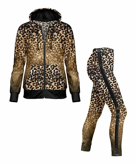 Lily | Brown & Black Leopard Zip-Up Hoodie & Leggings - Plus 1 Lily | Brown & Black Leopard Zip-Up Hoodie & Leggings - Plus