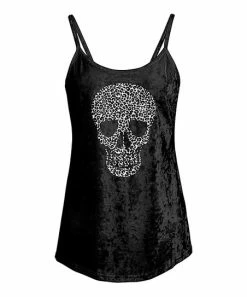 Lily | Black & White Leopard-Fill Skull Velvet Camisole - Women