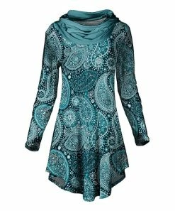 Lily | Turquoise & White Paisley Cowl-Neck Tunic - Women
