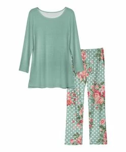 Lily | Turquoise & Pink Floral Polka Dot Tunic Pajama Set - Women & Plus