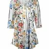 Lily | White & Yellow Floral Three-Quarter Sleeve V-Neck Tunic - Plus