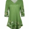 Lily | Light Green & White Floral Three-Quarter Sleeve V-Neck Tunic - Women & Plus