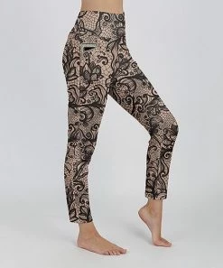 Lily | Beige & Black Floral High-Waist Pocket Leggings - Plus