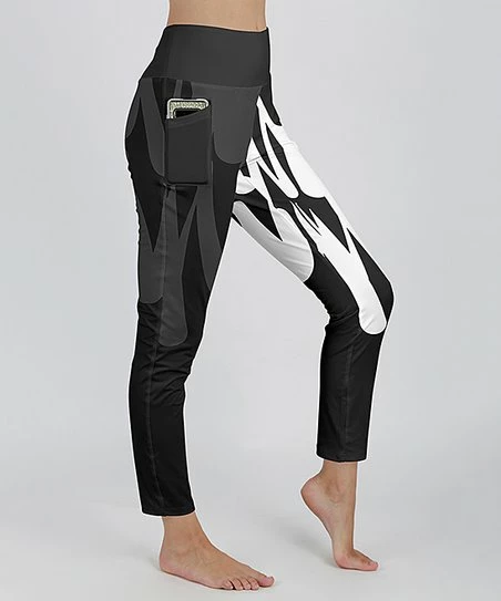 Lily | Black & White Abstract Pocket High-Waist Leggings - Women & Plus 1 Lily | Black & White Abstract Pocket High-Waist Leggings - Women & Plus