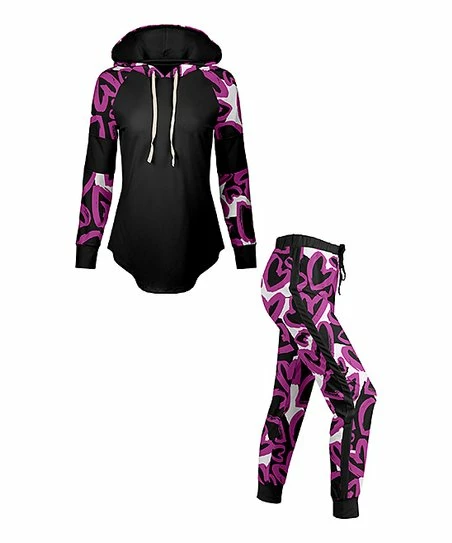 Lily | Black & Pink Heart Hoodie & Joggers - Women 1 Lily | Black & Pink Heart Hoodie & Joggers - Women