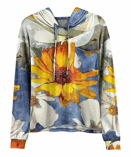 Lily | Blue & Yellow Floral Chest-Pocket Hoodie - Women & Plus 1 Lily | Blue & Yellow Floral Chest-Pocket Hoodie - Women & Plus