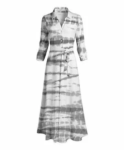 Lily | White & Gray Tie-Dye Tie-Waist Maxi Dress - Women & Plus