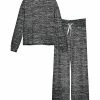Lily | Black & White Heather Long-Sleeve Top & Drawstring Pants - Women & Plus