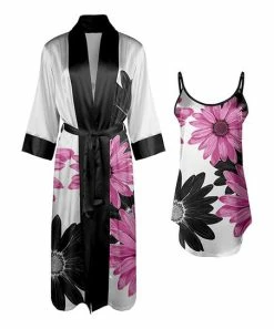 Lily | White & Pink Floral Robe & Nightgown - Women & Plus