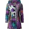 Lily | Purple & Turquoise Floral Button-Front Velvet Hooded Tunic - Plus