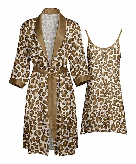 Lily | Cream & Taupe Leopard Robe & Nightgown - Women & Plus 1 Lily | Cream & Taupe Leopard Robe & Nightgown - Women & Plus