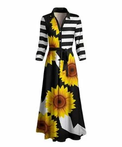 Lily | Black & White Sunflower Stripe Shirt Dress - Women & Plus