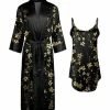 Lily | Black & Beige Floral Satin Nightgown & Robe - Women & Plus