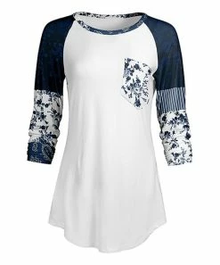 Lily | White & Navy Floral Pocket Raglan Tunic - Plus