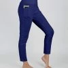 Lily | Blue Solid High-Waisted Pocket Leggings - Plus