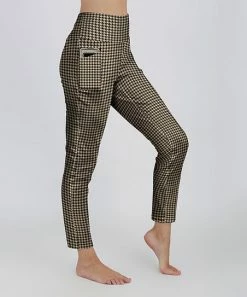 Lily | Beige Houndstooth High-Waist Pocket Leggings - Plus