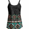 Lily | Black & Turquoise Geometric Velvet Camisole - Women