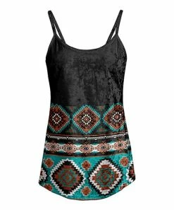 Lily | Black & Turquoise Geometric Velvet Camisole - Women
