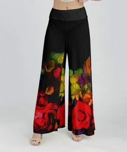 Lily | Red & Black Floral Palazzo Pants - Women
