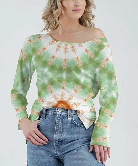 Lily | Green & Orange Tie-Dye Long-Sleeve Tunic - Women 1 Lily | Green & Orange Tie-Dye Long-Sleeve Tunic - Women