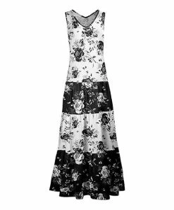 Lily | White & Black Floral Block Sleeveless Maxi Dress - Women