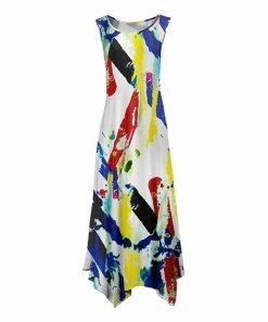 Lily | White & Yellow Abstract Sleeveless Handkerchief Maxi Dress - Women & Plus