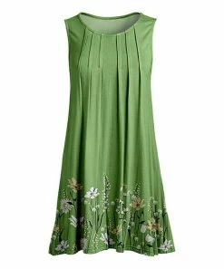 Lily | Green & White Floral Pleated Sleeveless Tunic - Women & Plus