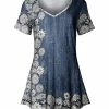 Lily | Blue & Cream Floral Short-Sleeve V-Neck Tunic - Women & Plus