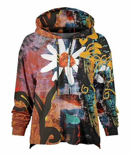 Lily | Orange Floral Loose Fit Pocket Hoodie - Women & Plus 1 Lily | Orange Floral Loose Fit Pocket Hoodie - Women & Plus