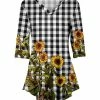 Lily | Black & Yellow Sunflower Gingham Three-Quarter Sleeve V-Neck Tunic - Women & Plus