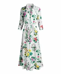 Lily | White & Green Floral Belted Shirt Dress - Women & Plus