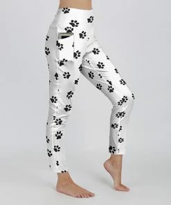 Lily | White & Black Paw Print Side-Pocket Leggings - Plus