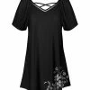 Lily | Black & Gray Floral Crisscross-Strap V-Neck Tunic - Women