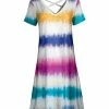 Lily | Navy & Pink Tie-Dye Stripe Crisscross-Back Shift Dress - Women