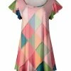 Lily | Pink & Green Diamond Geometric Flutter-Sleeve Tunic - Women & Plus