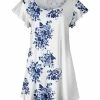 Lily | White & Blue Flutter-Sleeve Tunic - Plus