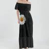 Lily | Black & White Daisy Off-Shoulder Maxi Dress - Women