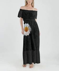 Lily | Black & White Daisy Off-Shoulder Maxi Dress - Women