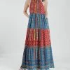 Lily | Red & Blue Patchwork Color Block Sleeveless Maxi Dress - Women