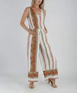 Lily | White & Orange Paisley Side-Pocket Sleeveless Jumpsuit - Women