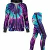Lily | Purple & Turquoise Tie-Dye Front-Pocket Active Hoodie & Leggings - Plus