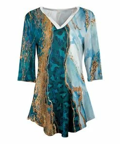Lily | Teal & Gold Marble Leopard V-Neck Tunic - Women