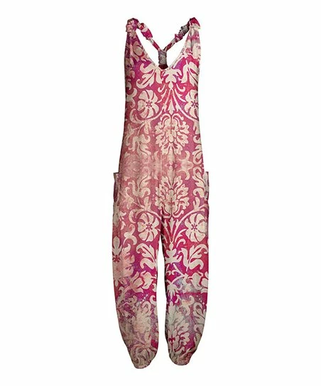 Lily | Beige & Pink Floral Pocket Racerback Jumpsuit - Women 1 Lily | Beige & Pink Floral Pocket Racerback Jumpsuit - Women